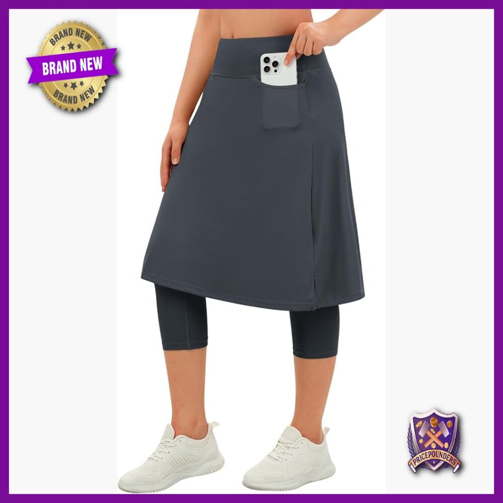 High Waist Athletic Skort with Built-in Capris Leggings and Pockets